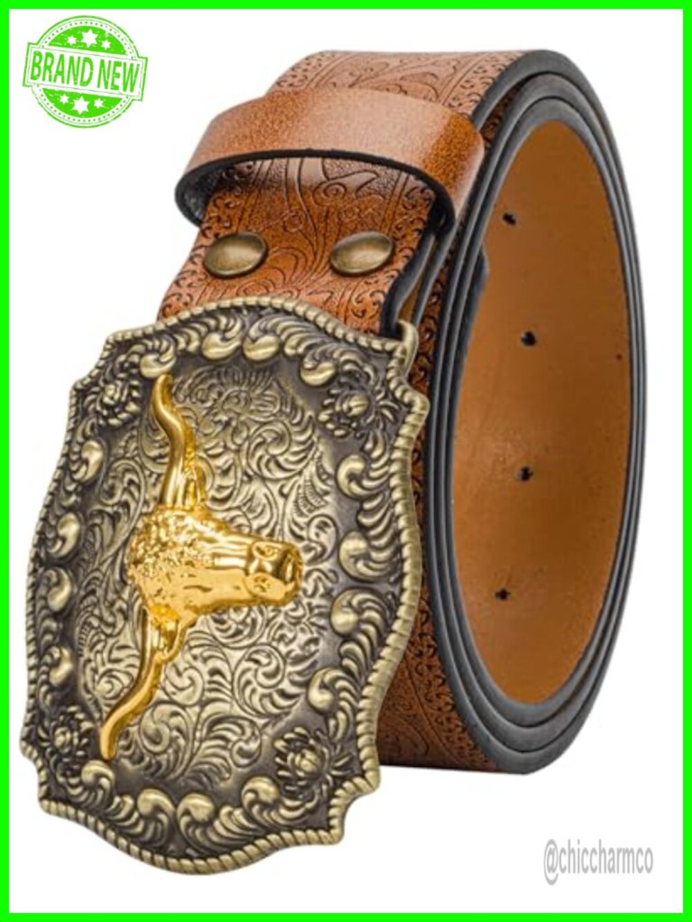 Western Cowboy Belt PU Leather Longhorn Bull Buckle Adjustable